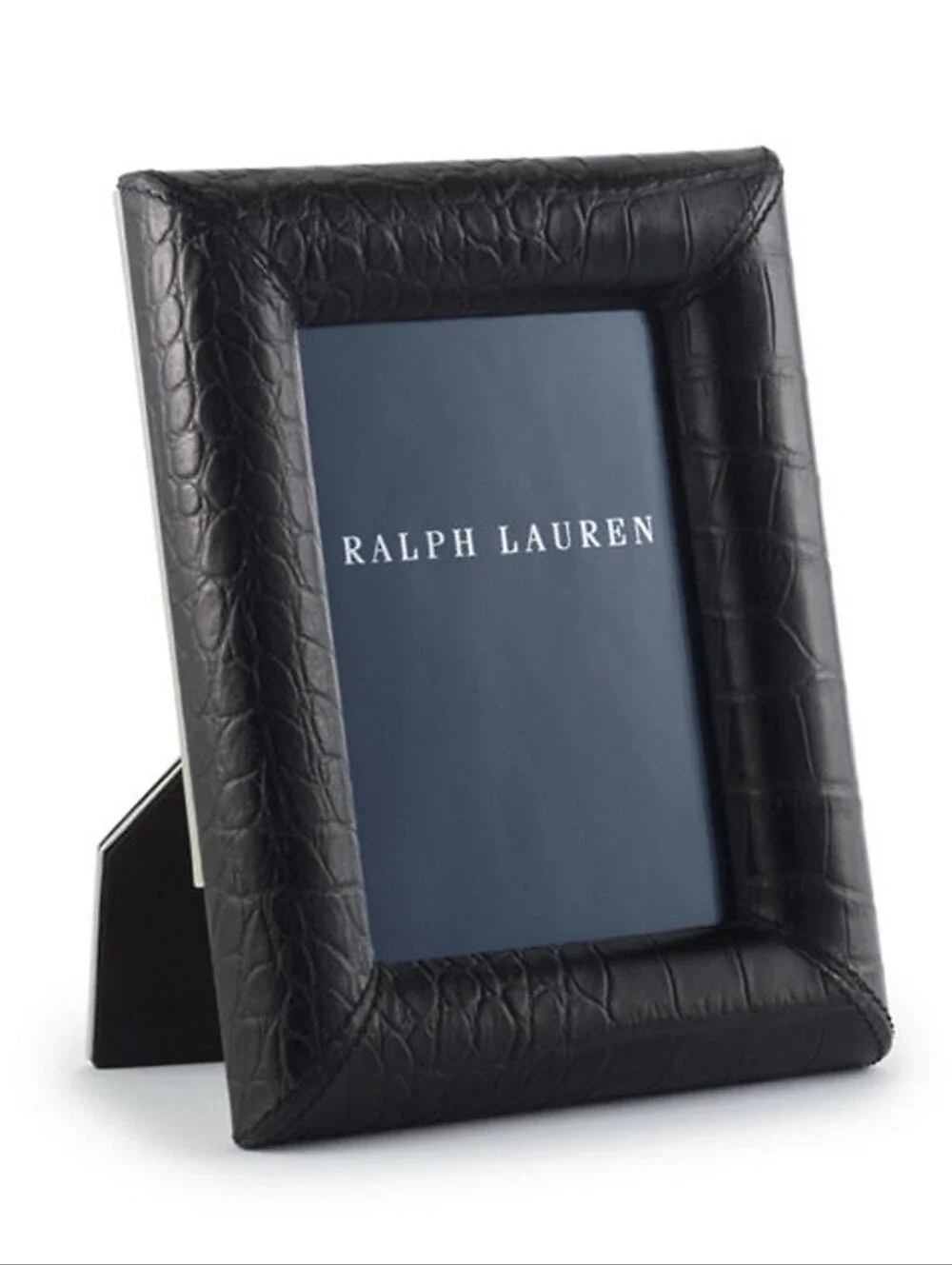 Ralph Lauren Bennett Black Alligator Embossed Leather And Silver Plate Frame